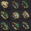Wholesale Women's Vintage Green Gemstone Snake Animal Pattern Copper Electroplated Ring