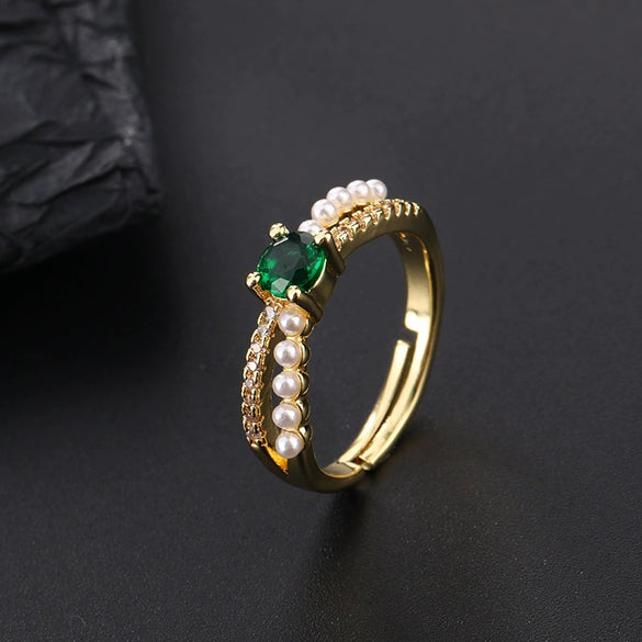 Wholesale Women's Vintage Green Gemstone Snake Animal Pattern Copper Electroplated Ring