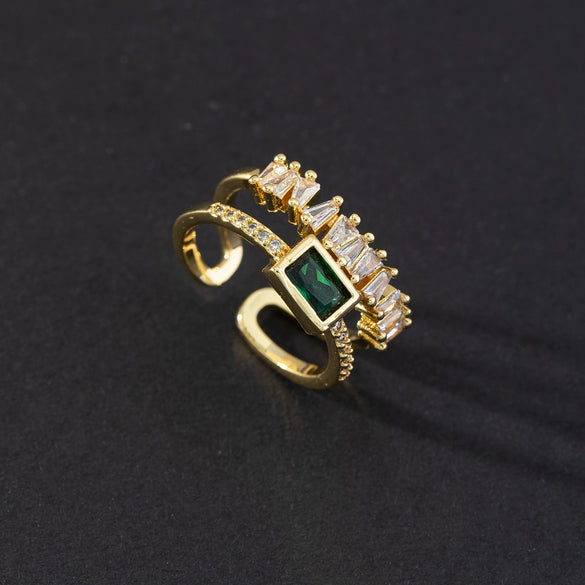 Wholesale Women's Vintage Green Gemstone Snake Animal Pattern Copper Electroplated Ring