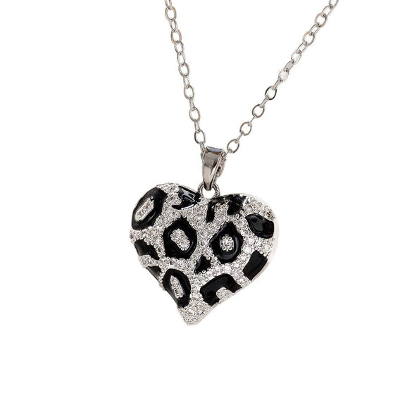 Wholesale Women's Vintage Leopard Love Pendant Necklace Copper With Zirconia Heartshaped Design