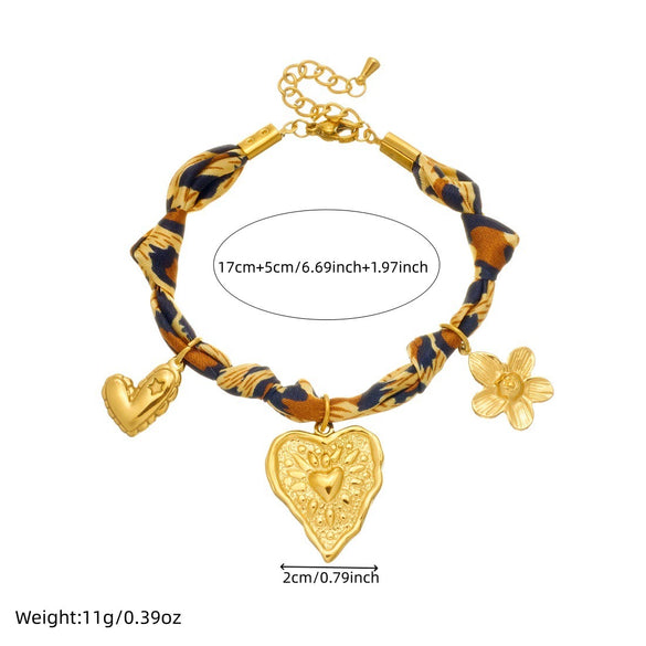 Wholesale Women's Vintage Leopard Print Gold Plated Stainless Steel Heart Shape Pendant Bracelet