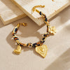Wholesale Women's Vintage Leopard Print Gold Plated Stainless Steel Heart Shape Pendant Bracelet