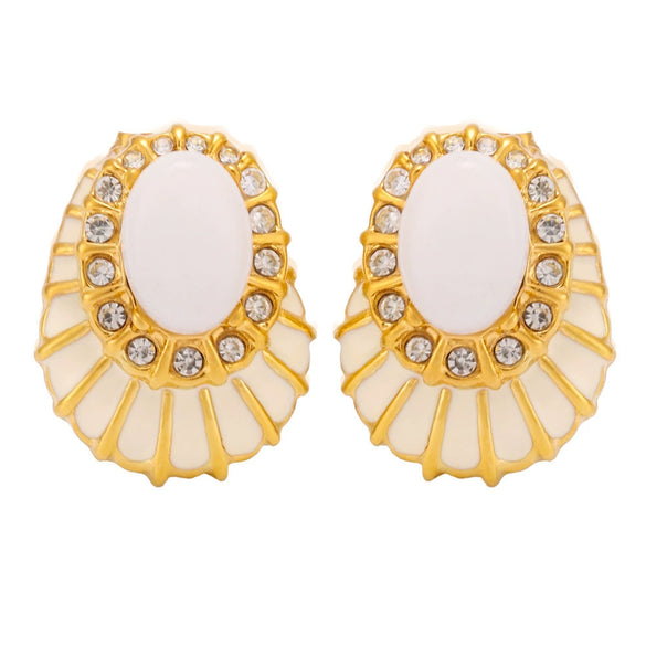 Wholesale Women's Vintage Light Luxury Geometric Diamondencrusted Enamel 18K Goldplated Stainless Steel Earrings