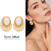 Wholesale Women's Vintage Light Luxury Geometric Diamondencrusted Enamel 18K Goldplated Stainless Steel Earrings