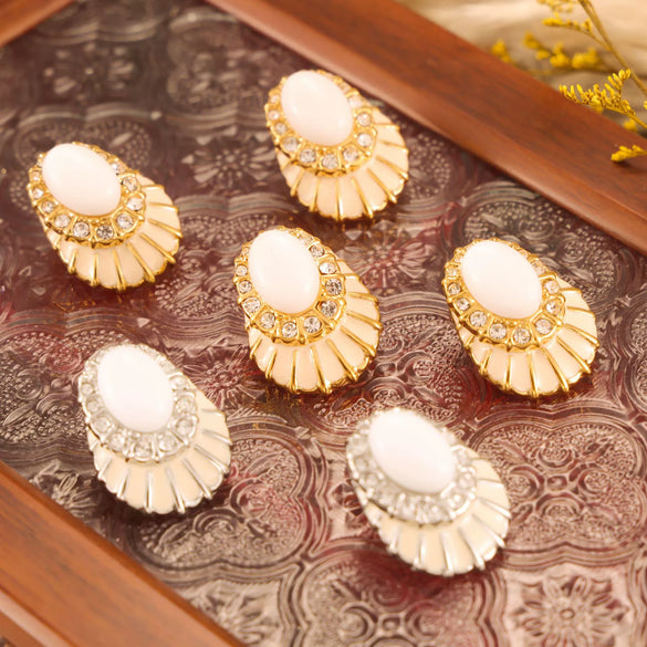 Wholesale Women's Vintage Light Luxury Geometric Diamondencrusted Enamel 18K Goldplated Stainless Steel Earrings