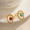 Wholesale Women's Vintage Luxury Geometric Titanium Steel Oval Hollow Ring With Natural Stone And Electroplating