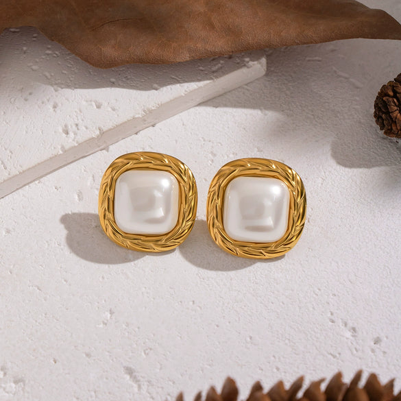 Wholesale Women's Vintage Minimalist Geometric Pearl Stainless Steel Electroplated Earrings And Ring Jewelry