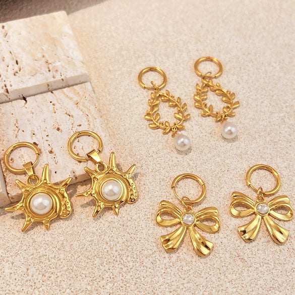Wholesale Women's Vintage Minimalist Geometric Stainless Steel Electroplated Earrings Pendant