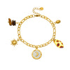 Wholesale Women's Vintage Minimalist Geometric Stainless Steel Gold Plated Tiger Eye Stone Leopard Print Bracelet With Moon Sun Pendant