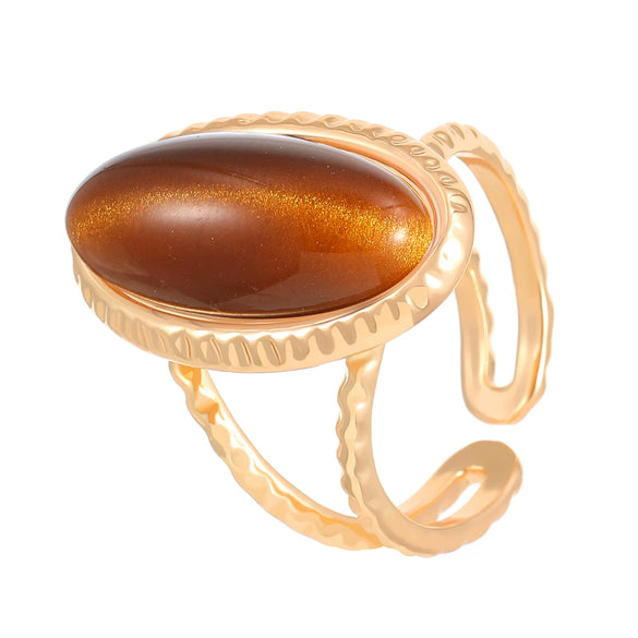 Wholesale Women's Vintage Natural Geometric Copper Tiger Eye Stone Opening Ring With Electroplating