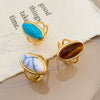 Wholesale Women's Vintage Natural Geometric Copper Tiger Eye Stone Opening Ring With Electroplating