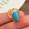 Wholesale Women's Vintage Natural Geometric Copper Tiger Eye Stone Opening Ring With Electroplating