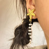 Wholesale Women's Vintage Natural Geometric Stainless Steel Electroplated Starfish Shell Pearl Tassel Earrings