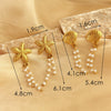 Wholesale Women's Vintage Natural Geometric Stainless Steel Electroplated Starfish Shell Pearl Tassel Earrings