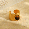 Wholesale Women's Vintage Natural Tiger Eye Stainless Steel Geometric Open Ring With Electroplating