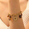 Wholesale Women's Vintage Oval Geometric Star Pattern Tiger Eye Stone Leopard Print Stainless Steel Goldplated Bracelet