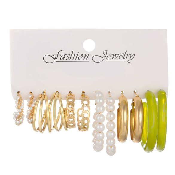 Wholesale Women's Vintage Pearl Leopard Acrylic Cshaped Earrings Set Alloy Acrylic Pearl Material With Geometric Style And Electroplating