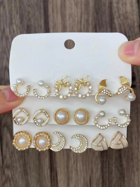 Wholesale Women's Vintage Pearl Leopard Acrylic Cshaped Earrings Set Alloy Acrylic Pearl Material With Geometric Style And Electroplating