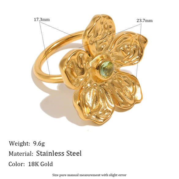 Wholesale Women's Vintage Personality Floral Stainless Steel 18K Goldplated Ring Jewelry