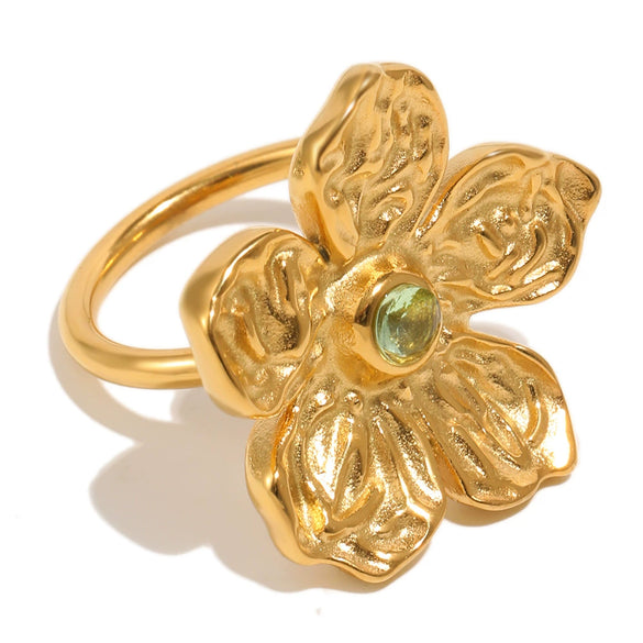 Wholesale Women's Vintage Personality Floral Stainless Steel 18K Goldplated Ring Jewelry