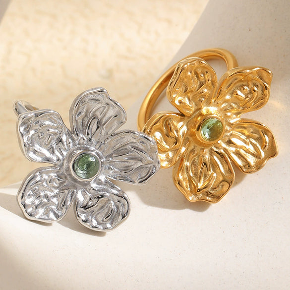 Wholesale Women's Vintage Personality Floral Stainless Steel 18K Goldplated Ring Jewelry