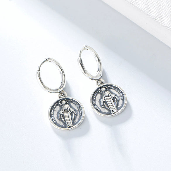 Wholesale Women's Vintage Personality Religious Geometric 925 Sterling Silver Electroplated Coin Hanging Pagoda Earrings