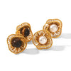 Wholesale Women's Vintage Retro Geometric Hollow Flower Stainless Steel Electroplated Tiger Eye Stone Pearl Earrings