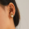 Wholesale Women's Vintage Retro Geometric Hollow Flower Stainless Steel Electroplated Tiger Eye Stone Pearl Earrings