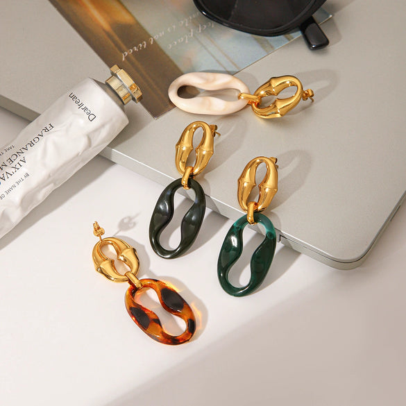 Wholesale Women's Vintage Retro Maillard Style Geometric Stainless Steel Electroplated Earrings