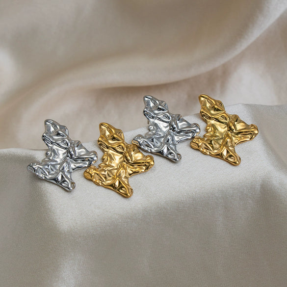 Wholesale Women's Vintage Retro Natural Minimalist Pleated Irregular Stainless Steel Vacuum Gold Plated Earrings