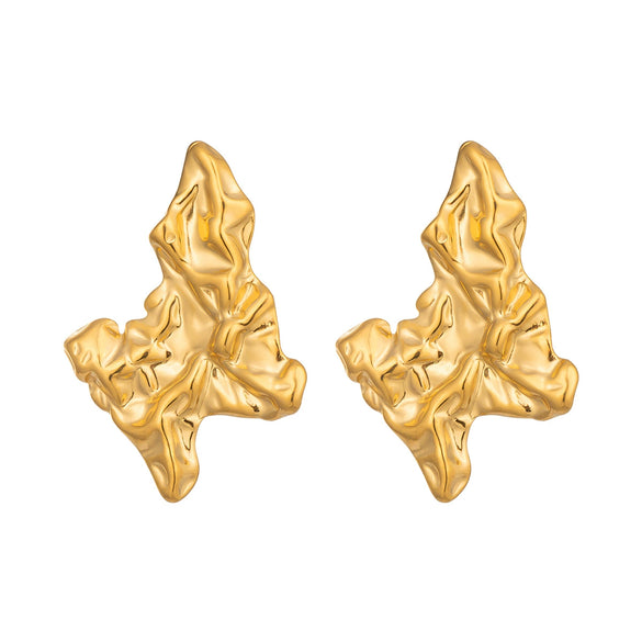 Wholesale Women's Vintage Retro Natural Minimalist Pleated Irregular Stainless Steel Vacuum Gold Plated Earrings