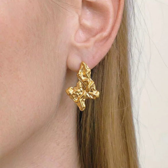 Wholesale Women's Vintage Retro Natural Minimalist Pleated Irregular Stainless Steel Vacuum Gold Plated Earrings