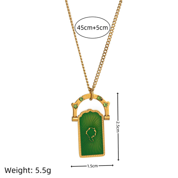 Wholesale Women's Vintage Retro Rotatable Tarot Heart And Fourleaf Clover Tree Of Life 18K Gold Plated Titanium Steel Necklace With Ball Chain