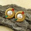 Wholesale Women's Vintage Round Twist Wrapped Earrings With Pearl Natural Stone Stainless Steel 18K Electroplated