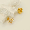 Wholesale Women's Vintage Simple Natural 316L Stainless Steel 18K Gold Plated Sunflower Pearl Earrings