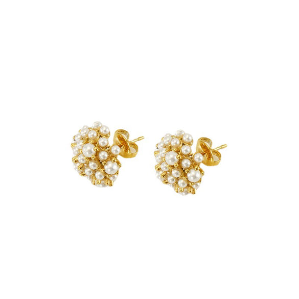 Wholesale Women's Vintage Simple Natural 316L Stainless Steel 18K Gold Plated Sunflower Pearl Earrings