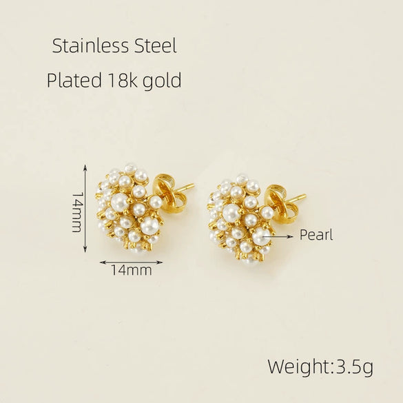 Wholesale Women's Vintage Simple Natural 316L Stainless Steel 18K Gold Plated Sunflower Pearl Earrings