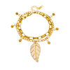 Wholesale Women's Vintage Stacked Doublelayer Stainless Steel Electroplated Gold Bead Leaf Pendant Bracelet