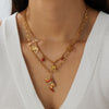 Wholesale Women's Vintage Stacking Gold Plated Stainless Steel Flat Cross Chain Necklace With Eye And Portrait Pendant