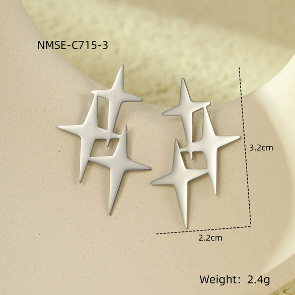 Wholesale Women's Vintage Stainless Steel And 18K Electroplated Cross Star Earrings