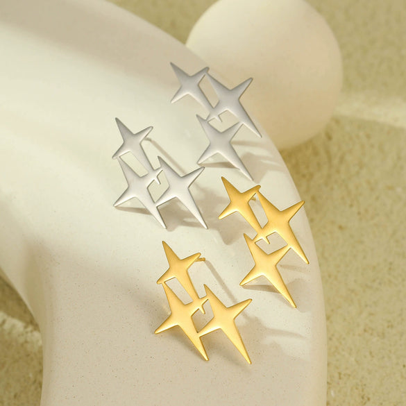 Wholesale Women's Vintage Stainless Steel And 18K Electroplated Cross Star Earrings