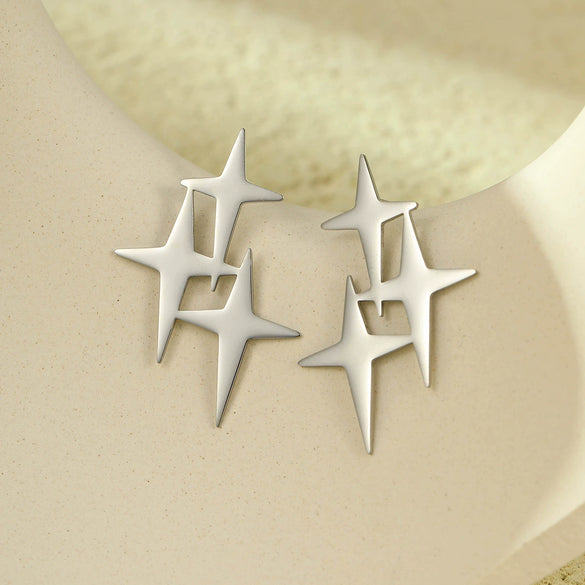 Wholesale Women's Vintage Stainless Steel And 18K Electroplated Cross Star Earrings