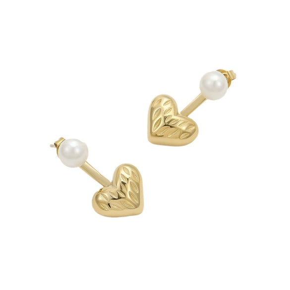 Wholesale Women's Vintage Stainless Steel Heart Earrings With Pearls Electroplated