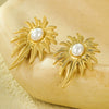 Wholesale Women's Vintage Stainless Steel Irregular Leaf Flowers Electroplated Earrings