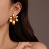 Wholesale Women's Vintage Stainless Steel 18K Gold Plated Irregular Petals Natural Stone Earrings