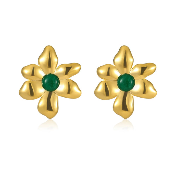 Wholesale Women's Vintage Stainless Steel 18K Gold Plated Irregular Petals Natural Stone Earrings