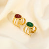 Wholesale Women's Vintage Stainless Steel Open Ring With Natural Stone And Vacuum Real Gold Electroplating In Pvd Furnace Geometric Design