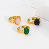 Wholesale Women's Vintage Stainless Steel Open Ring With Natural Stone And Vacuum Real Gold Electroplating In Pvd Furnace Geometric Design