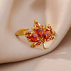Wholesale Women's Vintage Style Copper Leaf Microinlaid Zircon Electroplated Ring
