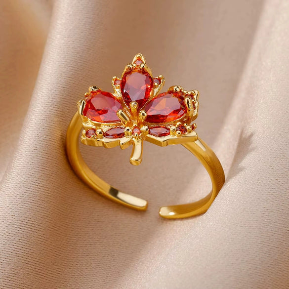 Wholesale Women's Vintage Style Copper Leaf Microinlaid Zircon Electroplated Ring